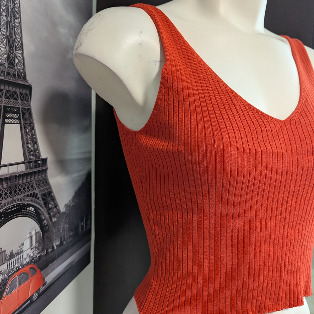 Divided Bold Orange Ribbed Tank Top - Picture 2 of 6